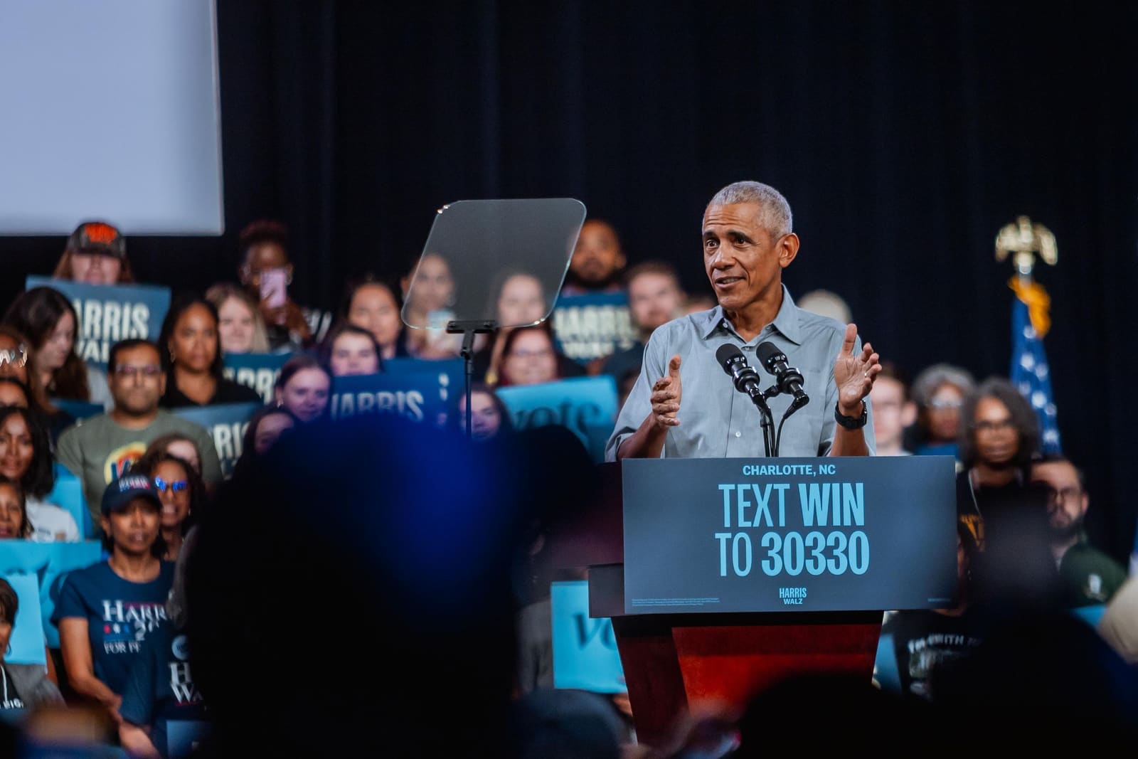 Barack Obama speaks to a packed crowd in Charlotte, NC