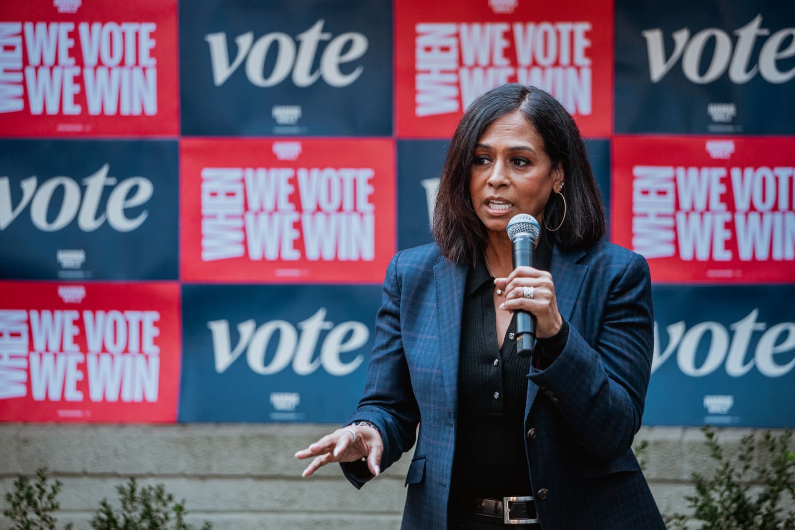 A speaker addressing the canvass crowd