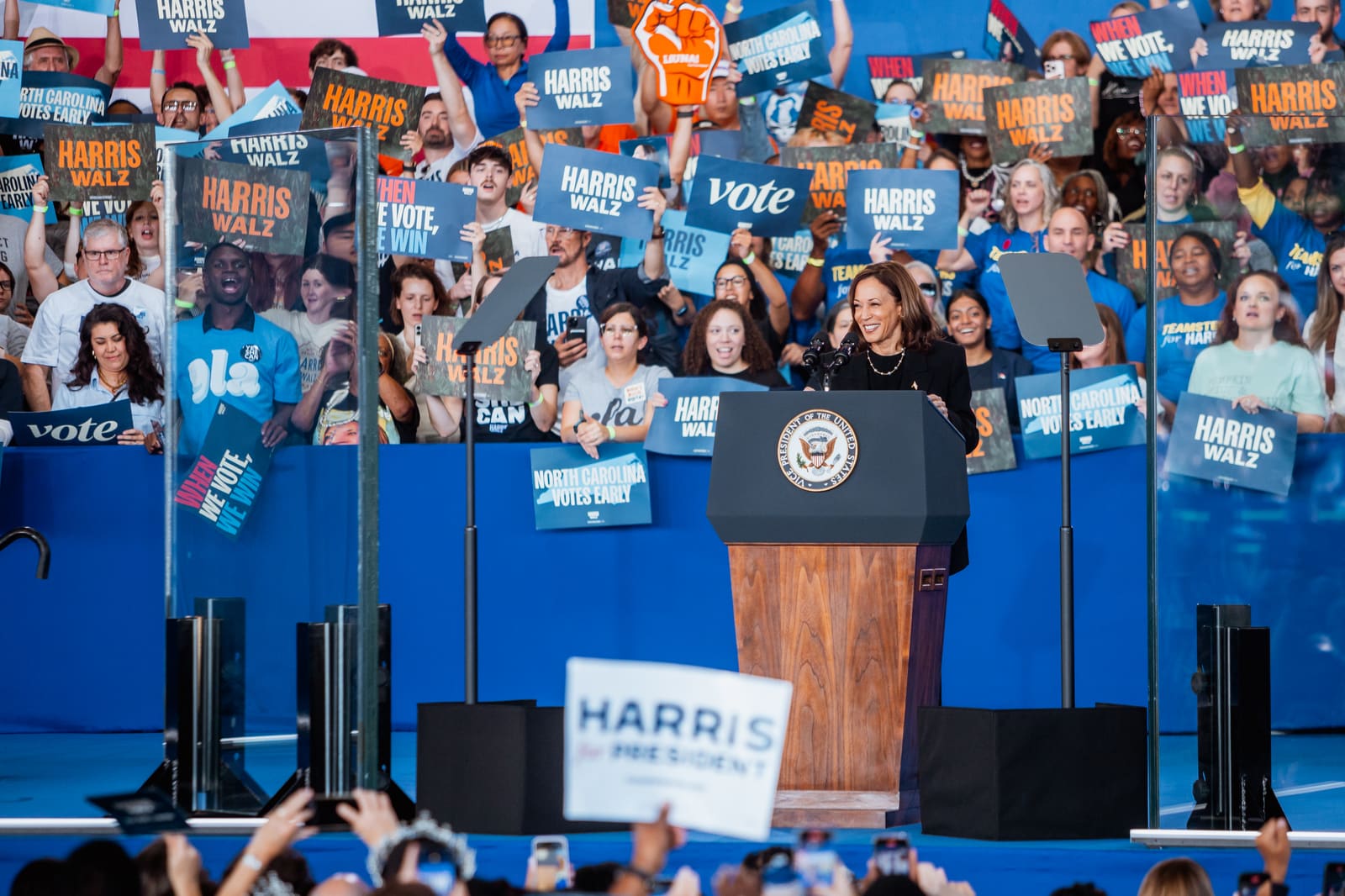 Wide view of the stage at the Raleigh rally